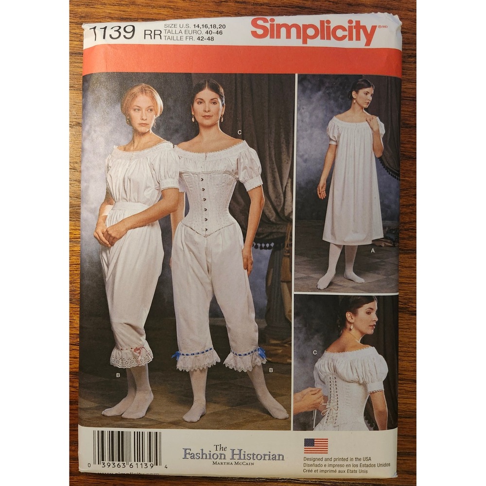 Simplicity 1139 Martha McCain CivilWar Undergarment Pattern Corset Chemise 14-20